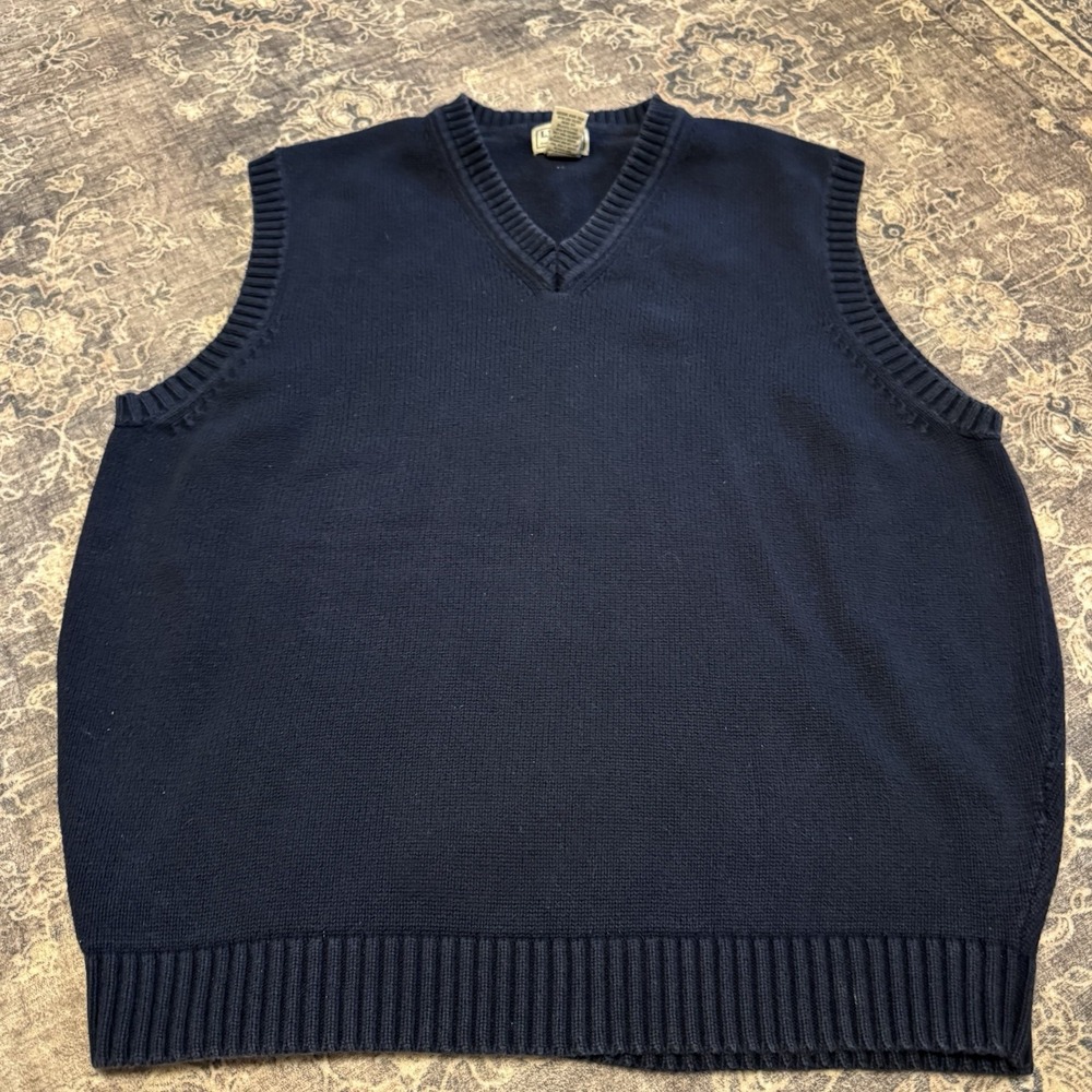 L.L. Bean Men's Sweater Vest  V-Neck Sleeveless Cotton‎ Blue Large